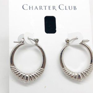 Charter Club Silver-Tone Tapered Ribbed Hoop Earring